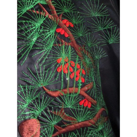Black Happi Coat Embroidered Cranes Tree Symbols No Labels See Measurements EUC - Picture 7 of 12